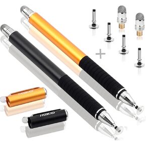 MEKO Universal Stylus,[2 in 1 Precision Series] Disc Stylus Touch Screen Pens for All Capacitive Touch Screens Cell Phones, Tablets, Laptops Bundle with 6 Replacement Tips - (2 Pcs, Black/Black) in Kuwait