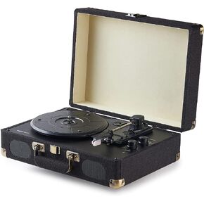 Amazon Basics Portable Suitcase Vinyl Turntable Record Player with Built-in Stereo Speakers, Belt Drive, 3-Speed, Bluetooth Playback, Black in Kuwait