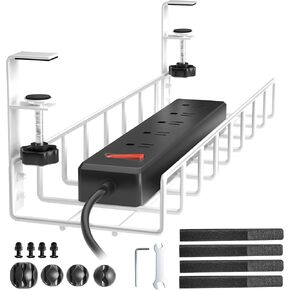 Under Desk Cable Management Tray 1 Pack, Xpatee Upgraded Wire Management No Drill, Cable Tray with Clamp for Desk Wire Management, Computer Cable Rack for Office, Home - No Damage to Desk (Black)