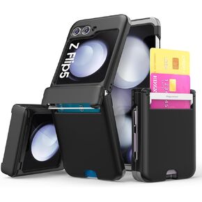 for Galaxy Z Flip 5 Case Cover 2-Card Slot Slim Hard Rugged Hinge covered Case Hinge Protective Full Coverage Case Hinge Armor 2023