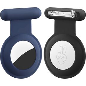 Hidden Airtag Holder for Kids - (2 Pack) Airtag Hidden GPS Tracker Case Compatible with Apple Airtag, Silicone Air tag Holder with Brooch Pin, Airtags Clip for Child-Black