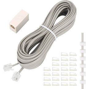 Uvital 33 Feet Phone Line Cord, RJ11 Phone Cable with Coupler & Clips Grey in Kuwait
