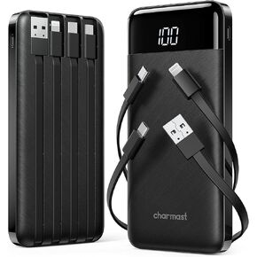 2 Packs Portable Chargers with Built in Cables, 2PCS Slim 10000mAh Travel Essentials Battery Pack 6 Outputs 3A Power Banks for iPhone Samsung Pixel LG Moto iPad