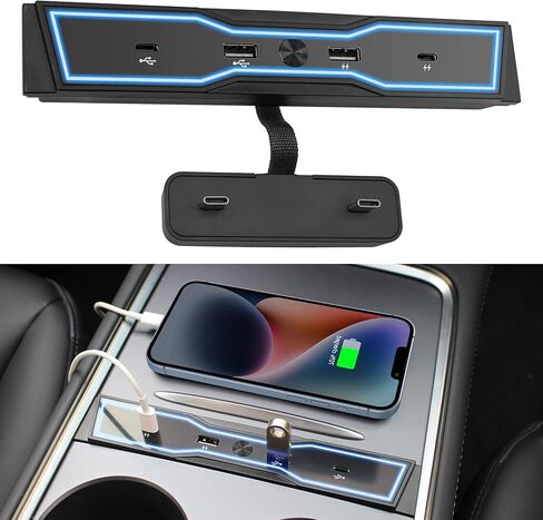 نموذج 3/Y شاحن سيارة USB متعدد المنافذ لعام 2021 2022 2023 لـ Tesla USB Hub مع ملحقات إضاءة Led 100% مناسب لوحدة التحكم المركزية محول شاحن الهاتف in Kuwait
