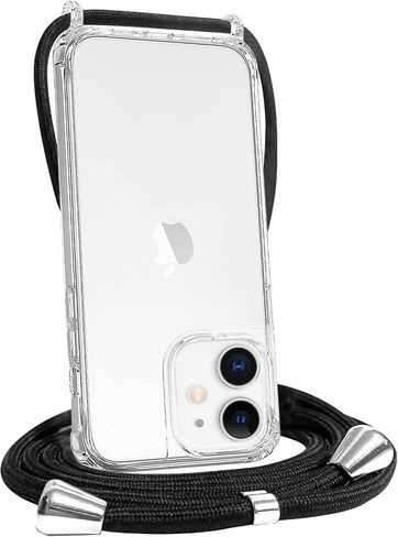 Crossbody Case for iPhone SE 2022 Clear Case iPhone SE 2020/7/8/6/6s Soft Slim Transparent TPU+ Hard PC Anti-Yellowing Shockproof Protective Phone Cover with Adjustable Lanyard Strap Black in Kuwait