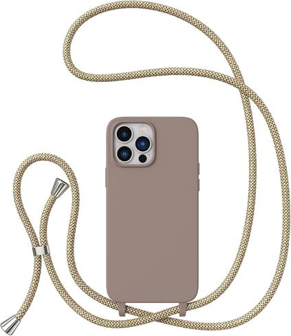 ZTOFERA Crossbody Case for iPhone 14 Pro Max with Lanyard Strap Adjustable Rope Liquid Silicone Soft Cover for iPhone 14 Pro Max 6.7 inch-Beige in Kuwait