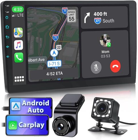 ستيريو سيارة CarThree مقاس 9 بوصة مزدوج Din مع كاميرا HD Dash، Apple Carplay وAndroid Auto، راديو سيارة بلوتوث مع كاميرا احتياطية، DSP، وصلة مرآة، USB/TF/AUX، FM، SWC in Saudi Arabia