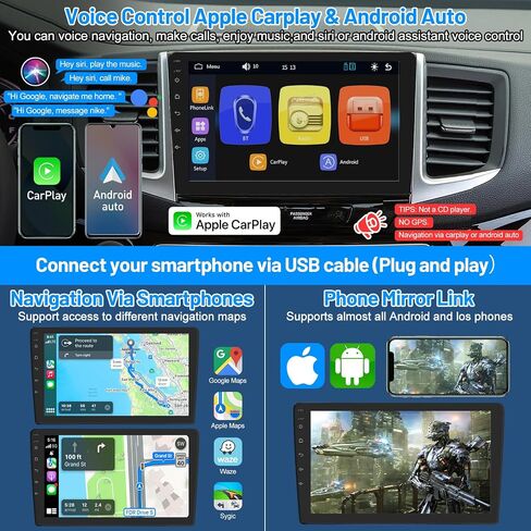 ستيريو سيارة CarThree مقاس 9 بوصة مزدوج Din مع كاميرا HD Dash، Apple Carplay وAndroid Auto، راديو سيارة بلوتوث مع كاميرا احتياطية، DSP، وصلة مرآة، USB/TF/AUX، FM، SWC in Saudi Arabia