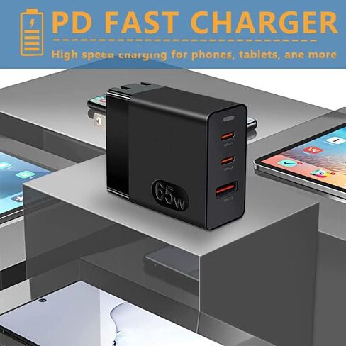 شاحن USB C بقدرة 65 وات، شاحن حائط سريع PD3.0 PPS 3 منافذ GaN (قابس قابل للطي) لأجهزة Mac Book Pro وSamsung Galaxy وiPhone وHP وLenovo وDell وHuawei Matebook وAcer وأي هواتف ذكية محمولة in Kuwait