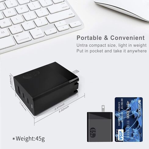 شاحن USB C بقدرة 65 وات، شاحن حائط سريع PD3.0 PPS 3 منافذ GaN (قابس قابل للطي) لأجهزة Mac Book Pro وSamsung Galaxy وiPhone وHP وLenovo وDell وHuawei Matebook وAcer وأي هواتف ذكية محمولة in Kuwait