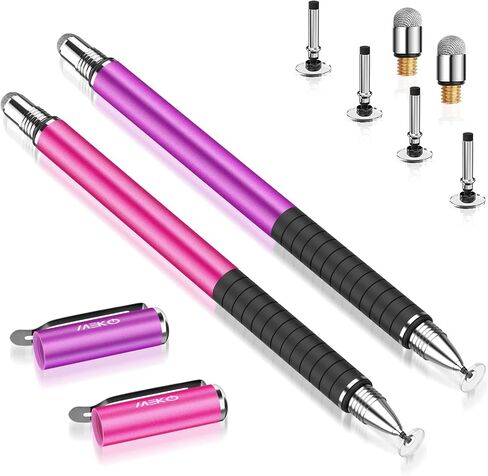 MEKO Stylus Pen for Touchscreen, 2-in-1 Universal Stylus | MEKO 1st Gen Passive Stylus, Fiber & Disc Tips with Clip, Compatiable with All Touch Screens(Black/Black) in Kuwait