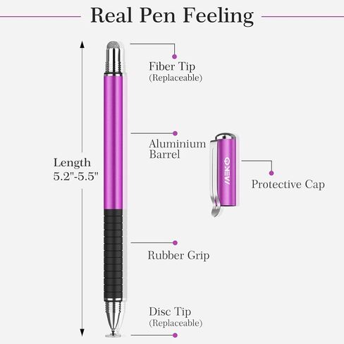 MEKO Stylus Pen for Touchscreen, 2-in-1 Universal Stylus | MEKO 1st Gen Passive Stylus, Fiber & Disc Tips with Clip, Compatiable with All Touch Screens(Black/Black) in Kuwait