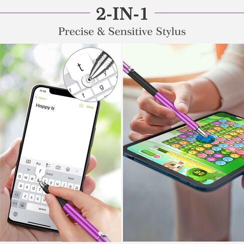 MEKO Stylus Pen for Touchscreen, 2-in-1 Universal Stylus | MEKO 1st Gen Passive Stylus, Fiber & Disc Tips with Clip, Compatiable with All Touch Screens(Black/Black) in Kuwait