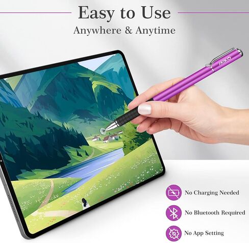 MEKO Stylus Pen for Touchscreen, 2-in-1 Universal Stylus | MEKO 1st Gen Passive Stylus, Fiber & Disc Tips with Clip, Compatiable with All Touch Screens(Black/Black) in Kuwait