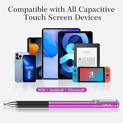 MEKO Stylus Pen for Touchscreen, 2-in-1 Universal Stylus | MEKO 1st Gen Passive Stylus, Fiber & Disc Tips with Clip, Compatiable with All Touch Screens(Black/Black) in Kuwait