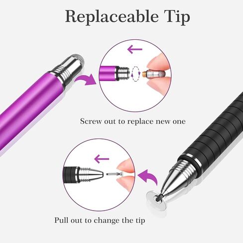 MEKO Stylus Pen for Touchscreen, 2-in-1 Universal Stylus | MEKO 1st Gen Passive Stylus, Fiber & Disc Tips with Clip, Compatiable with All Touch Screens(Black/Black) in Kuwait