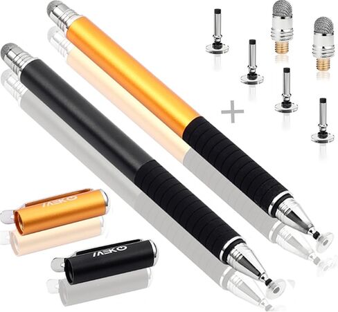 MEKO Universal Stylus,[2 in 1 Precision Series] Disc Stylus Touch Screen Pens for All Capacitive Touch Screens Cell Phones, Tablets, Laptops Bundle with 6 Replacement Tips - (2 Pcs, Black/Black) in Kuwait