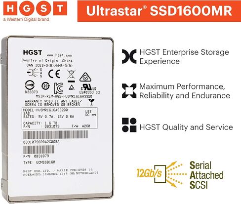 HGST Ultrastar SSD1600MR | HUSMR1616ASS200 | 0B31079 | 1.6 تيرابايت SAS 12 جيجابايت/ثانية 2.5 بوصة إم إل سي ناند | 130 كلفن / 30K IOPS عشوائي R/W | T10 حماية البيانات من نهاية إلى نهاية | SSD in Kuwait