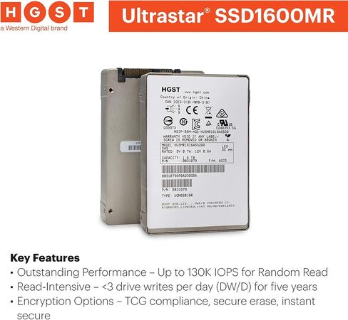 HGST Ultrastar SSD1600MR | HUSMR1616ASS200 | 0B31079 | 1.6 تيرابايت SAS 12 جيجابايت/ثانية 2.5 بوصة إم إل سي ناند | 130 كلفن / 30K IOPS عشوائي R/W | T10 حماية البيانات من نهاية إلى نهاية | SSD in Kuwait