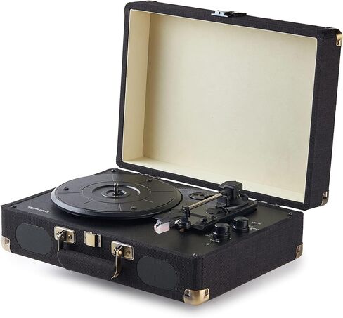 Amazon Basics Portable Suitcase Vinyl Turntable Record Player with Built-in Speakers and Bluetooth, Supports 3-Speed, Black in Saudi Arabia