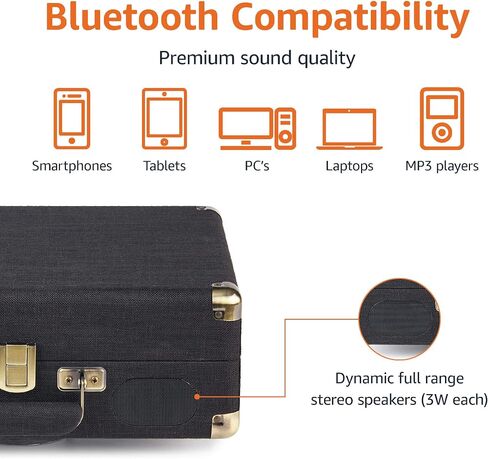 Amazon Basics Portable Suitcase Vinyl Turntable Record Player with Built-in Speakers and Bluetooth, Supports 3-Speed, Black in Saudi Arabia