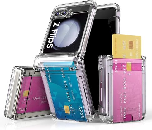 for Galaxy Z Flip 5 Case Cover 2-Card Slot Slim Hard Rugged Hinge covered Case Hinge Protective Full Coverage Case Hinge Armor 2023 in Saudi Arabia