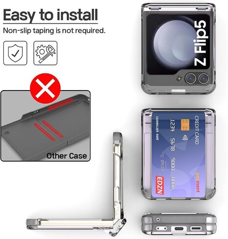 for Galaxy Z Flip 5 Case Cover 2-Card Slot Slim Hard Rugged Hinge covered Case Hinge Protective Full Coverage Case Hinge Armor 2023 in Saudi Arabia