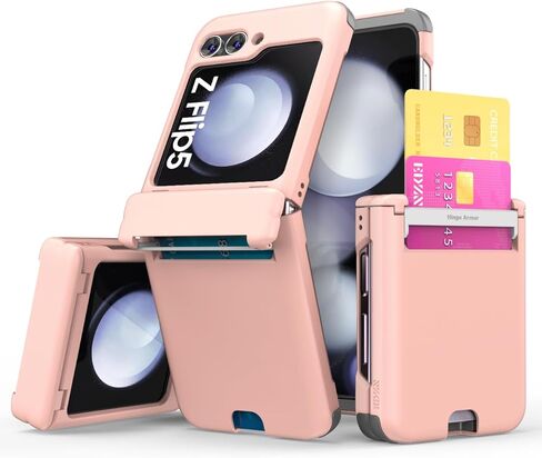 for Galaxy Z Flip 5 Case Cover 2-Card Slot Slim Hard Rugged Hinge covered Case Hinge Protective Full Coverage Case Hinge Armor 2023 in Saudi Arabia