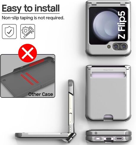 for Galaxy Z Flip 5 Case Cover 2-Card Slot Slim Hard Rugged Hinge covered Case Hinge Protective Full Coverage Case Hinge Armor 2023 in Saudi Arabia