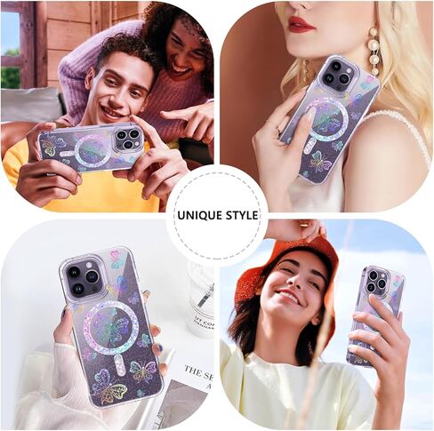 حافظة مغناطيسية GUAGUA لهاتف iPhone 14 Pro متوافقة مع Magsafe Clear Glitter Butterfly رفيعة من مادة TPU الشفافة المقاومة للصدمات لهاتف iPhone 14 Pro 6.1 بوصة، فراشة خيالية in Kuwait