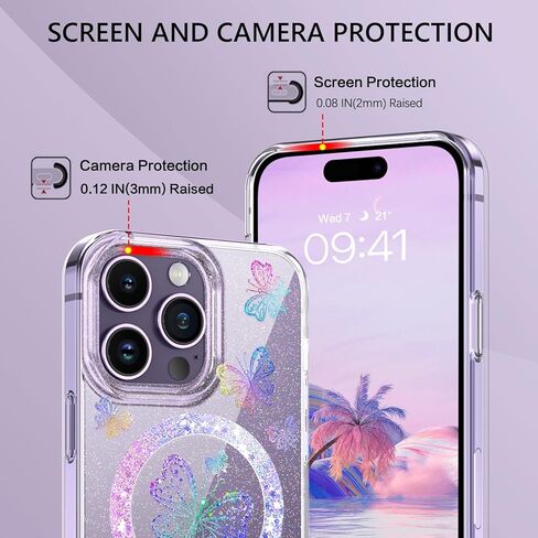 حافظة مغناطيسية GUAGUA لهاتف iPhone 14 Pro متوافقة مع Magsafe Clear Glitter Butterfly رفيعة من مادة TPU الشفافة المقاومة للصدمات لهاتف iPhone 14 Pro 6.1 بوصة، فراشة خيالية in Kuwait