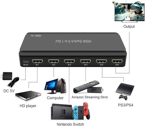 محول HDMI 5x1 HDMI 5 في 1 مخرج HDMI مخرج 5 منافذ مع جهاز تحكم عن بعد يعمل بالأشعة تحت الحمراء HDMI 1.4 HDCP 1.4 يدعم 4KX2K 3D الترا اتش دي دي in Kuwait