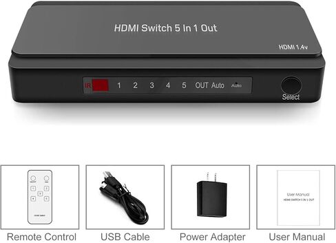 محول HDMI 5x1 HDMI 5 في 1 مخرج HDMI مخرج 5 منافذ مع جهاز تحكم عن بعد يعمل بالأشعة تحت الحمراء HDMI 1.4 HDCP 1.4 يدعم 4KX2K 3D الترا اتش دي دي in Kuwait