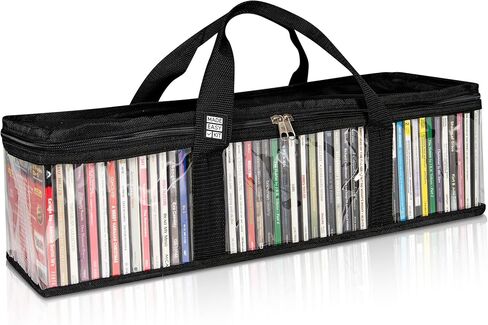 Made Easy Kit CD Media Storage Bag Case - Clear See Though PVC Organizer With Triple-Stitched Handles and Dividers - Stackable, Space-Saving, Fits 50 CDs (Black) in Kuwait