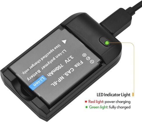 Andoer شاحن بطارية NP-6L مع ضوء مؤشر LED + 2 قطعة بطاريات NP-6L 3.7 فولت 700 مللي أمبير مع كابل شحن USB in Saudi Arabia