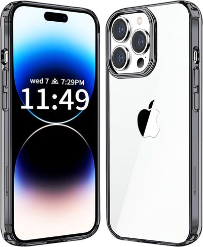 حافظة JJGoo متوافقة مع iPhone 14 Pro Max، حافظة هاتف شفافة غير صفراء مقاومة للصدمات لهاتف iPhone 14 Pro Max، غطاء حماية خلفي صلب نحيف مضاد للخدش من البولي كربونات 2022، أسود شفاف in Kuwait