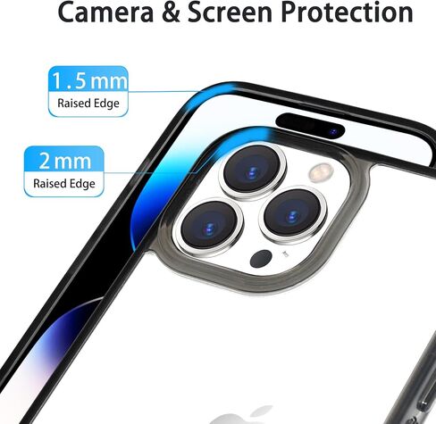 حافظة JJGoo متوافقة مع iPhone 14 Pro Max، حافظة هاتف شفافة غير صفراء مقاومة للصدمات لهاتف iPhone 14 Pro Max، غطاء حماية خلفي صلب نحيف مضاد للخدش من البولي كربونات 2022، أسود شفاف in Kuwait