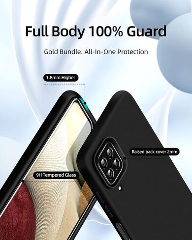 Dssairo 【3 in 1 for Samsung Galaxy A12 case, with 2 Pack Screen Protector, Camera Protection，Liquid Silicone Slim Shockproof Protective Phone Case [Microfiber Lining] (Black) in Saudi Arabia