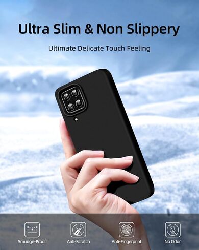 Dssairo 【3 in 1 for Samsung Galaxy A12 case, with 2 Pack Screen Protector, Camera Protection，Liquid Silicone Slim Shockproof Protective Phone Case [Microfiber Lining] (Black) in Saudi Arabia