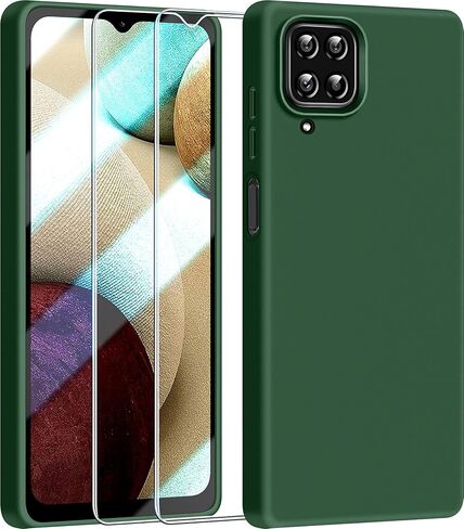 Dssairo 【3 in 1 for Samsung Galaxy A12 case, with 2 Pack Screen Protector, Camera Protection，Liquid Silicone Slim Shockproof Protective Phone Case [Microfiber Lining] (Black) in Saudi Arabia