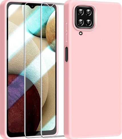 Dssairo 【3 in 1 for Samsung Galaxy A12 case, with 2 Pack Screen Protector, Camera Protection，Liquid Silicone Slim Shockproof Protective Phone Case [Microfiber Lining] (Black) in Saudi Arabia