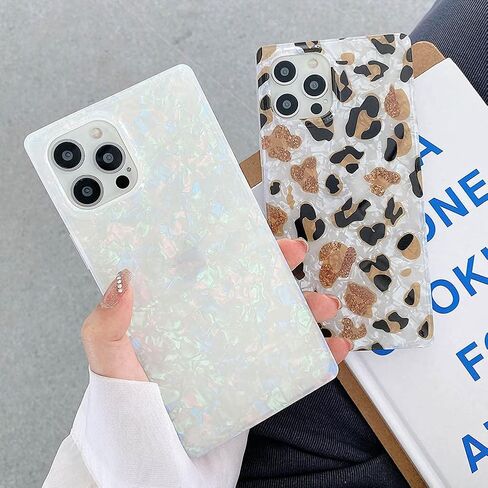 KERZZIL Luxury Mother Shell Pearl Leopard Pattern for iPhone 13 Pro 6.1-inch Rectangle Edge Case, Cute Bling Giltter Sparkle Golden Powder for Women Girls, Slim Soft TPU Cases Cover(Black) in Kuwait