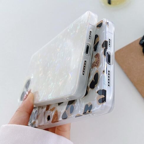KERZZIL Luxury Mother Shell Pearl Leopard Pattern for iPhone 13 Pro 6.1-inch Rectangle Edge Case, Cute Bling Giltter Sparkle Golden Powder for Women Girls, Slim Soft TPU Cases Cover(Black) in Kuwait