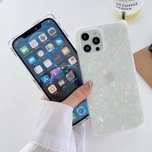 KERZZIL Luxury Mother Shell Pearl Leopard Pattern for iPhone 13 Pro 6.1-inch Rectangle Edge Case, Cute Bling Giltter Sparkle Golden Powder for Women Girls, Slim Soft TPU Cases Cover(Black) in Kuwait