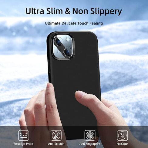 [5 in 1 for iPhone 13 Case 6.1 inch, with 2 Pack Screen Protector + 2 Pack Camera Lens Protector, Liquid Silicone Slim Shockproof Protective Phone Case (Black)…… in Kuwait