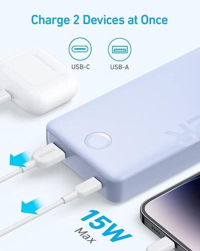 Anker Portable Charger, 20,000mAh Power Bank, Battery Pack with 2-Port, 15W High-Speed Charging for iPhone 15/15 Plus/15 Pro/15 Pro Max, 14/13/12 Series, Samsung Galaxy, and More (Black) in Saudi Arabia
