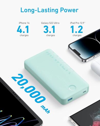 Anker Portable Charger, 20,000mAh Power Bank, Battery Pack with 2-Port, 15W High-Speed Charging for iPhone 15/15 Plus/15 Pro/15 Pro Max, 14/13/12 Series, Samsung Galaxy, and More (Black) in Saudi Arabia