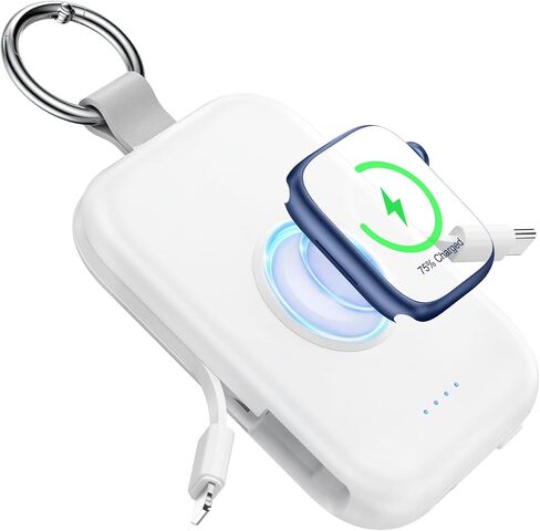 RORRY Portable Apple Watch Charger,5000mAh iWatch Wireless Charger Power Bank with Built-in Cable,Travel Keychain Charger for Apple Watch 9/Ultra2/8/Ultra/7/6/Se/5/4/3,iPhone 15/14/13/12/11 (Black) in Saudi Arabia