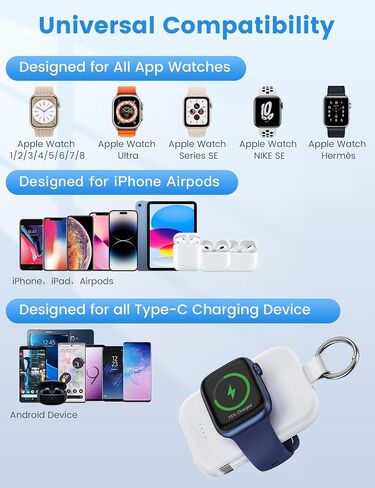 RORRY Portable Apple Watch Charger,5000mAh iWatch Wireless Charger Power Bank with Built-in Cable,Travel Keychain Charger for Apple Watch 9/Ultra2/8/Ultra/7/6/Se/5/4/3,iPhone 15/14/13/12/11 (Black) in Saudi Arabia