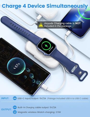 RORRY Portable Apple Watch Charger,5000mAh iWatch Wireless Charger Power Bank with Built-in Cable,Travel Keychain Charger for Apple Watch 9/Ultra2/8/Ultra/7/6/Se/5/4/3,iPhone 15/14/13/12/11 (Black) in Saudi Arabia